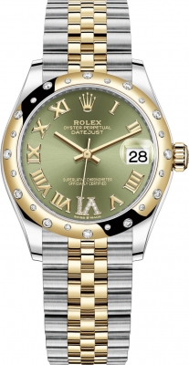 Rolex Datejust 31-278343RBR (Yellow Rolesor Jubilee Bracelet, VI Diamond-set Olive-green Dial, Domed Diamond Bezel)