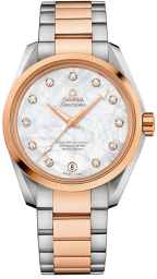 Omega Seamaster Aqua Terra 150M 38.5-231.20.39.21.55.003 (Red Gold & Stainless Steel Bracelet, White MOP Diamond Index Dial, Red Gold Bezel) (Omega 231.20.39.21.55.003)