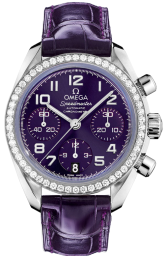 Omega Speedmaster Non-Moonwatch 38-324.18.38.40.10.001 (Purple Alligator Leather Strap, Sun-brushed Purple Index Dial, Stainless Steel Diamond-set Bezel) (Omega 324.18.38.40.10.001)