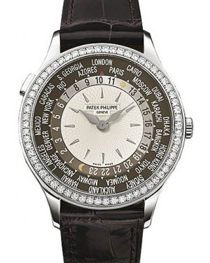 Patek Philippe Complications 36-7130G-010 (Chestnut-brown Alligator Leather Strap, Hand-guilloched Brown Index Dial, Diamond Bezel)