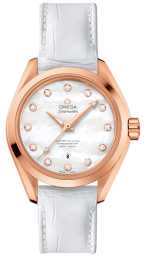 Omega Seamaster Aqua Terra 150M 34-231.53.34.20.55.001 (White Alligator Leather Strap, White MOP Diamond Index Dial, Sedna Gold Bezel) (Omega 231.53.34.20.55.001)