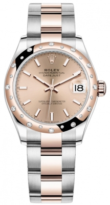 Rolex Datejust 31-278341RBR (Everose Rolesor Oyster Bracelet, Rosé Index Dial, Domed Diamond Bezel)