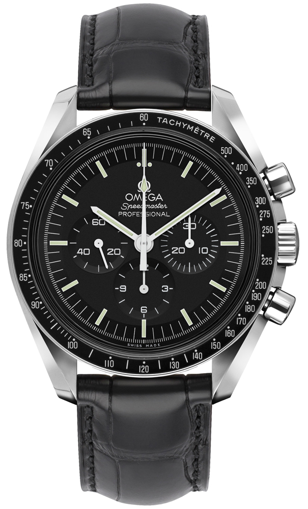 Omega Speedmaster Moonwatch 39.7-311.33.42.30.01.001 (Black Alligator Leather Strap, Black Index Dial, Black Tachymeter Bezel)