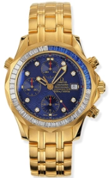 Omega Seamaster Diver 300M 41.5-2194.85.00 (Yellow Gold Bracelet, Wave-embossed Blue Dot Index Dial, Baguette-cut Blue Sapphire/Diamond-set Bezel) (Omega 2194.85.00)