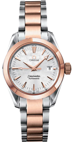 Omega Seamaster Aqua Terra 150M 29.2-2365.75.00 (Red Gold & Stainless Steel Bracelet, White MOP Diamond Index Dial, Red Gold Diamond-set Bezel)