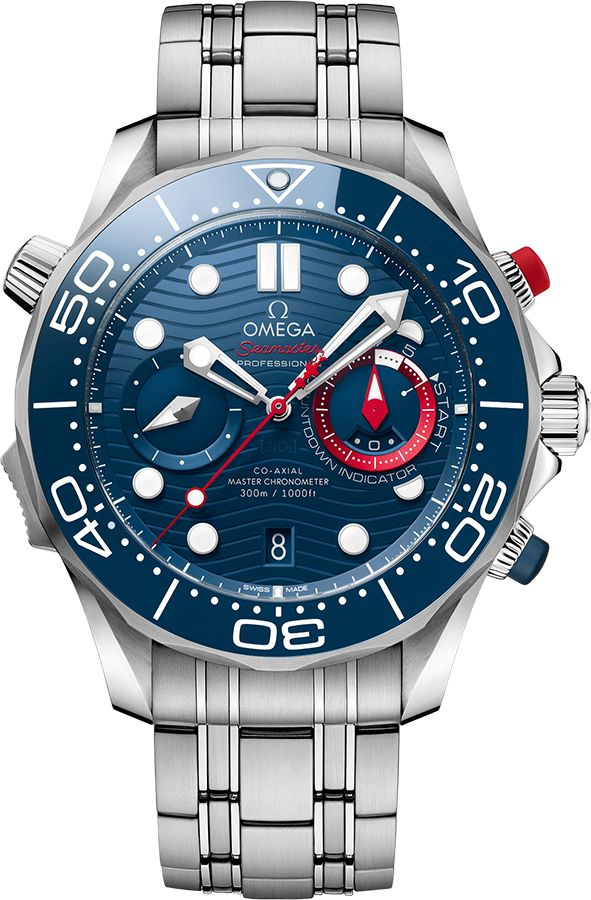 Omega Seamaster Diver 300M 44-210.30.44.51.03.002 (Stainless Steel Bracelet, Wave-embossed Blue Dot Index Dial, Rotating Blue Ceramic Bezel)