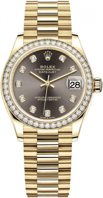 Rolex Datejust 31-278288RBR (Yellow Gold President Bracelet, Gold Diamond-set Dark-grey Dial, Diamond Bezel)