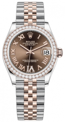 Rolex Datejust 31-278381RBR (Everose Rolesor Jubilee Bracelet, VI Diamond-set Chocolate Dial, Diamond Bezel)
