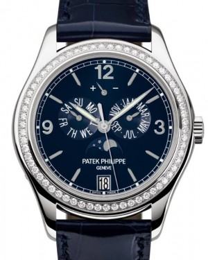 Patek Philippe Complications 39-5147G-001 (Shiny Navy-blue Alligator Leather Strap, Navy-blue Lacquered Index/Arabic Dial, Diamond Bezel)