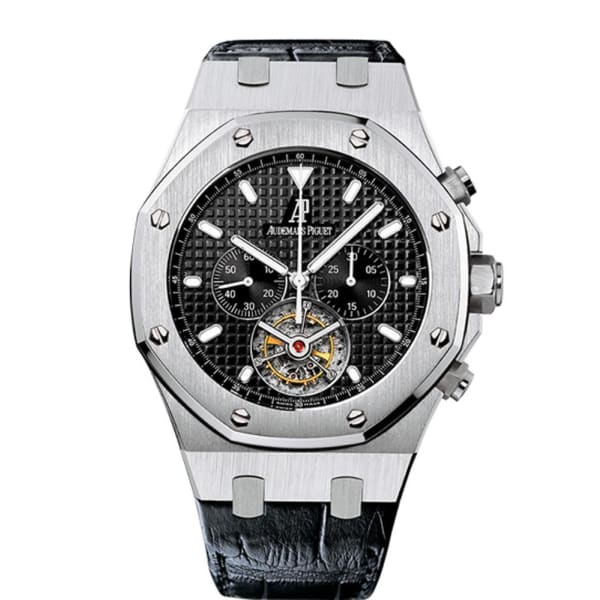 Audemars Piguet Royal Oak 44-25977ST.OO.D002CR.01 (Black Alligator Leather Strap, Grande Tapisserie Black Index Dial, Stainless Steel Smooth Bezel)