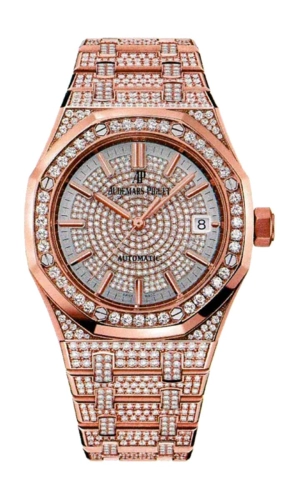 Audemars Piguet Royal Oak 37-15452OR.ZZ.1258OR.01 (Diamond-set Pink Gold Bracelet, Diamond-paved Index Dial, Pink Gold Diamond-set Bezel)