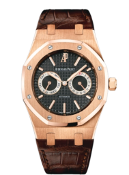 Audemars Piguet Royal Oak 39-26330OR.OO.D088CR.01 (Brown Alligator Leather Strap, Grande Tapisserie Black Index Dial, Pink Gold Smooth Bezel) (26330OR.OO.D088CR.01)