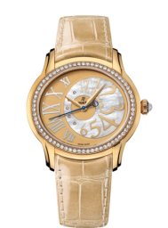 Audemars Piguet Millenary 39.5-77301BA.ZZ.D097CR.01 (Beige Alligator Leather Strap, MOP/Golden-beige Arabic/Roman Dial, Yellow Gold Diamond-set Bezel) (77301BA.ZZ.D097CR.01)