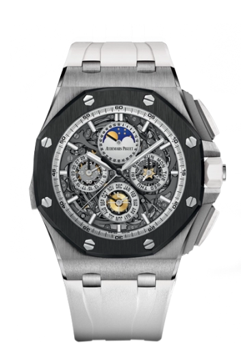 Audemars Piguet Royal Oak Offshore 44-26571IO.OO.A010CA.01 (White Rubber Strap, Transparent Sapphire Openworked Grey Index Dial, Black Ceramic Smooth Bezel)