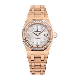 Audemars Piguet Royal Oak 33-77321OR.ZZ.1230OR.01 (Pink Gold Bracelet, Grande Tapisserie Silver-toned Index Dial, Pink Gold Diamond-set Bezel) (77321OR.ZZ.1230OR.01)