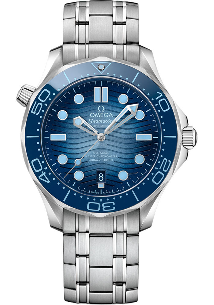 Omega Seamaster Diver 300M 42-210.30.42.20.03.003 (Stainless Steel Bracelet, Wave-embossed Blue Dot Index Dial, Rotating Blue Ceramic Bezel)