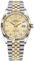 Rolex Datejust 36-126233 (Yellow Rolesor Jubilee Bracelet, Gold Diamond-set Golden Palm Dial, Fluted Bezel) (m126233-0043)