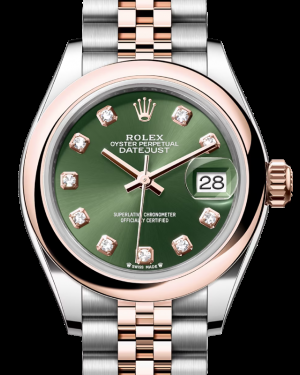 Rolex Lady-Datejust 28-279161 (Everose Rolesor Jubilee Bracelet, Gold Diamond-set Olive-green Dial, Domed Bezel)
