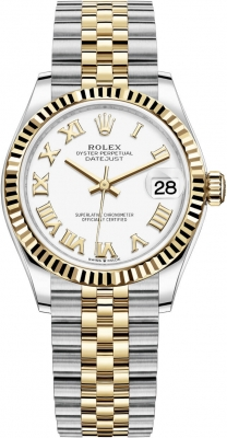 Rolex Datejust 31-278273 (Yellow Rolesor Jubilee Bracelet, White Roman Dial, Fluted Bezel)