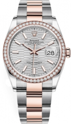 Rolex Datejust 36-126281RBR (Everose Rolesor Oyster Bracelet, Silver Fluted Index Dial, Diamond Bezel)