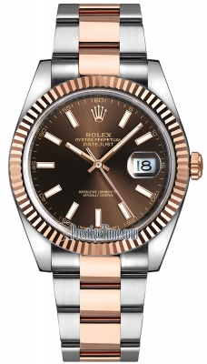 Rolex Datejust 41-126331 (Everose Rolesor Oyster Bracelet, Chocolate Index Dial, Fluted Bezel)