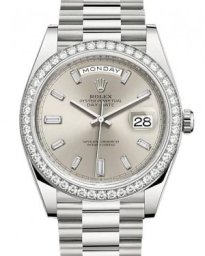 Rolex Day-Date 40-228349RBR (White Gold President Bracelet, Silver Diamond-set Index Dial, Diamond Bezel) (m228349rbr-0001)