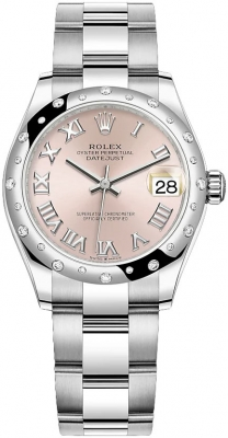 Rolex Datejust 31-278344RBR (Oystersteel Oyster Bracelet, Pink Roman Dial, Domed Diamond Bezel)