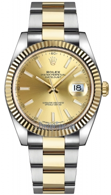 Rolex Datejust 41-126333 (Yellow Rolesor Oyster Bracelet, Champagne Index Dial, Fluted Bezel)