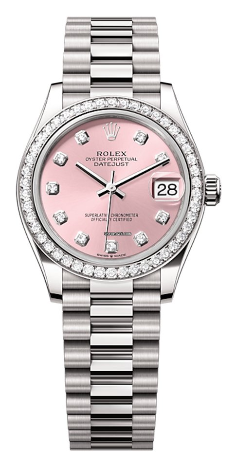 Rolex Datejust 31-278289RBR (White Gold President Bracelet, Gold Diamond-set Pink Dial, Diamond Bezel)