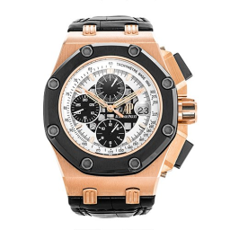 Audemars Piguet Royal Oak Offshore 42-26078RO.OO.D002CR.01 (Black Alligator Leather Strap, Méga Tapisserie Racing Openworked White Index Dial, Black Ceramic Smooth Bezel) (26078RO.OO.D002CR.01)