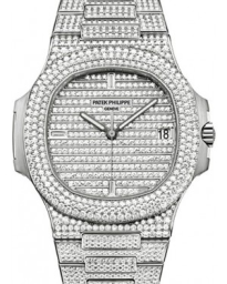 Patek Philippe Nautilus 40-5719/10G-001 (Diamond-set White Gold Bracelet, Horizontal-embossed Diamond-paved Index Dial, Diamond Bezel) (5719/10G-001)