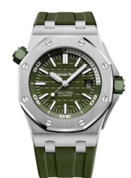 Audemars Piguet Royal Oak Offshore 42-15710ST.OO.A052CA.01 (Khaki-green Rubber Strap, Méga Tapisserie Khaki-green Index Dial, Stainless Steel Smooth Bezel) (15710ST.OO.A052CA.01)