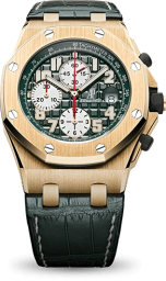 Audemars Piguet Royal Oak Offshore 42-26194BA.OO.D038CR.01 (Black Alligator Leather Strap, Méga Tapisserie Green Arabic Dial, Yellow Gold Smooth Bezel) (26194BA.OO.D038CR.01)