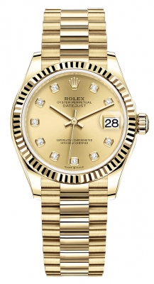 Rolex Datejust 31-278278 (Yellow Gold President Bracelet, Gold Diamond-set Champagne Dial, Fluted Bezel)