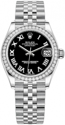 Rolex Datejust 31-278384RBR (Oystersteel Jubilee Bracelet, Black Roman Dial, Diamond Bezel)