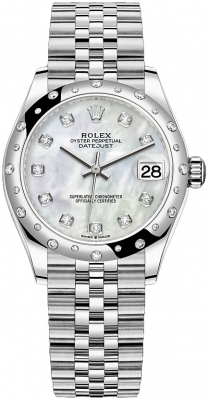 Rolex Datejust 31-278344RBR (Oystersteel Jubilee Bracelet, Gold Diamond-set White MOP Dial, Domed Diamond Bezel)