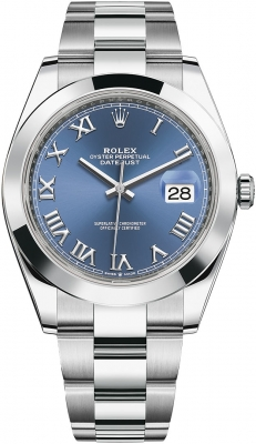 Rolex Datejust 41-126300 (Oystersteel Oyster Bracelet, Azzurro-blue Roman Dial, Smooth Bezel)