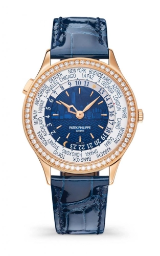 Patek Philippe Complications 36-7130R-012 (Shiny Navy-blue Alligator Leather Strap, New York Blue Index Dial, Diamond Bezel)