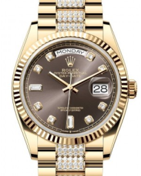 Rolex Day-Date 36-128238 (Yellow Gold Diamond-set President Bracelet, Gold Diamond-set Dark-grey Dial, Fluted Bezel) (m128238-0024)