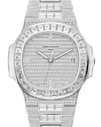 Patek Philippe Nautilus 40-5719/10G-010 (Baguette-cut Diamond-set White Gold Bracelet, Horizontal-embossed Diamond-paved Index Dial, Baguette-cut Diamond Bezel) (5719/10G-010)