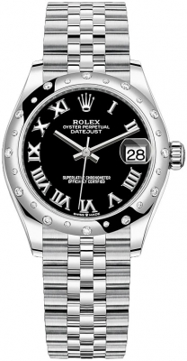 Rolex Datejust 31-278344RBR (Oystersteel Jubilee Bracelet, Bright-black Roman Dial, Domed Diamond Bezel)