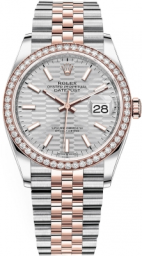 Rolex Datejust 36-126281RBR (Everose Rolesor Jubilee Bracelet, Silver Fluted Index Dial, Diamond Bezel)