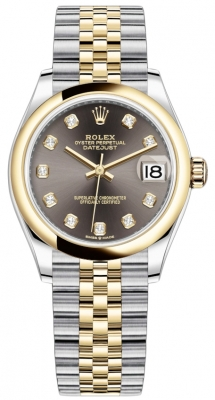 Rolex Datejust 31-278243 (Yellow Rolesor Jubilee Bracelet, Gold Diamond-set Dark-grey Dial, Domed Bezel)