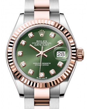 Rolex Lady-Datejust 28-279171 (Everose Rolesor Oyster Bracelet, Gold Diamond-set Olive-green Dial, Fluted Bezel)