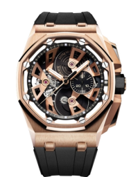 Audemars Piguet Royal Oak OffShore 45-26421OR.OO.A002CA.01 (Black Rubber Strap, Transparent Sapphire Openworked Black Dial, Pink Gold Smooth Bezel) (26421OR.OO.A002CA.01)