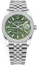 Rolex Datejust 36-126284RBR (Oystersteel Jubilee Bracelet, Olive-green Palm Index Dial, Diamond Bezel) (m126284rbr-0039)