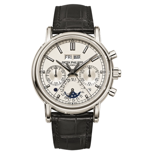Patek Philippe Grand Complications 40-5204P-001 (Shiny-black Alligator Leather Strap, Silvery Opaline Index Dial, Smooth Bezel)