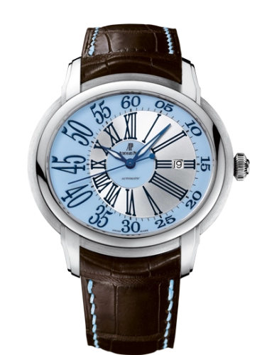 Audemars Piguet Millenary 45-15320BC.OO.D093CR.01 (Brown Alligator Leather Strap, Blue-lacquered Silver Gold Roman Dial, White Gold Smooth Bezel)