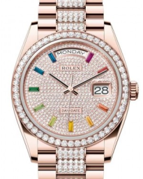 Rolex Day-Date 36-128345RBR (Everose Gold Diamond-set President Bracelet, Diamond-paved Rainbow-colored Sapphire-set Index Dial, Diamond Bezel) (m128345rbr-0043)