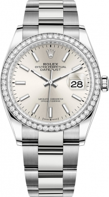 Rolex Datejust 36-126284RBR (Oystersteel Oyster Bracelet, Silver Index Dial, Diamond Bezel)